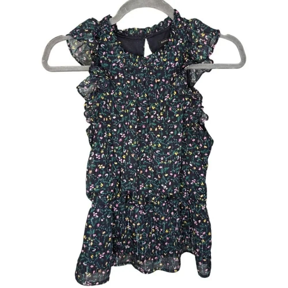 Banana Republic Floral Sleeve Layered Tiered Lined Blouse With Ruffled Mock Neck